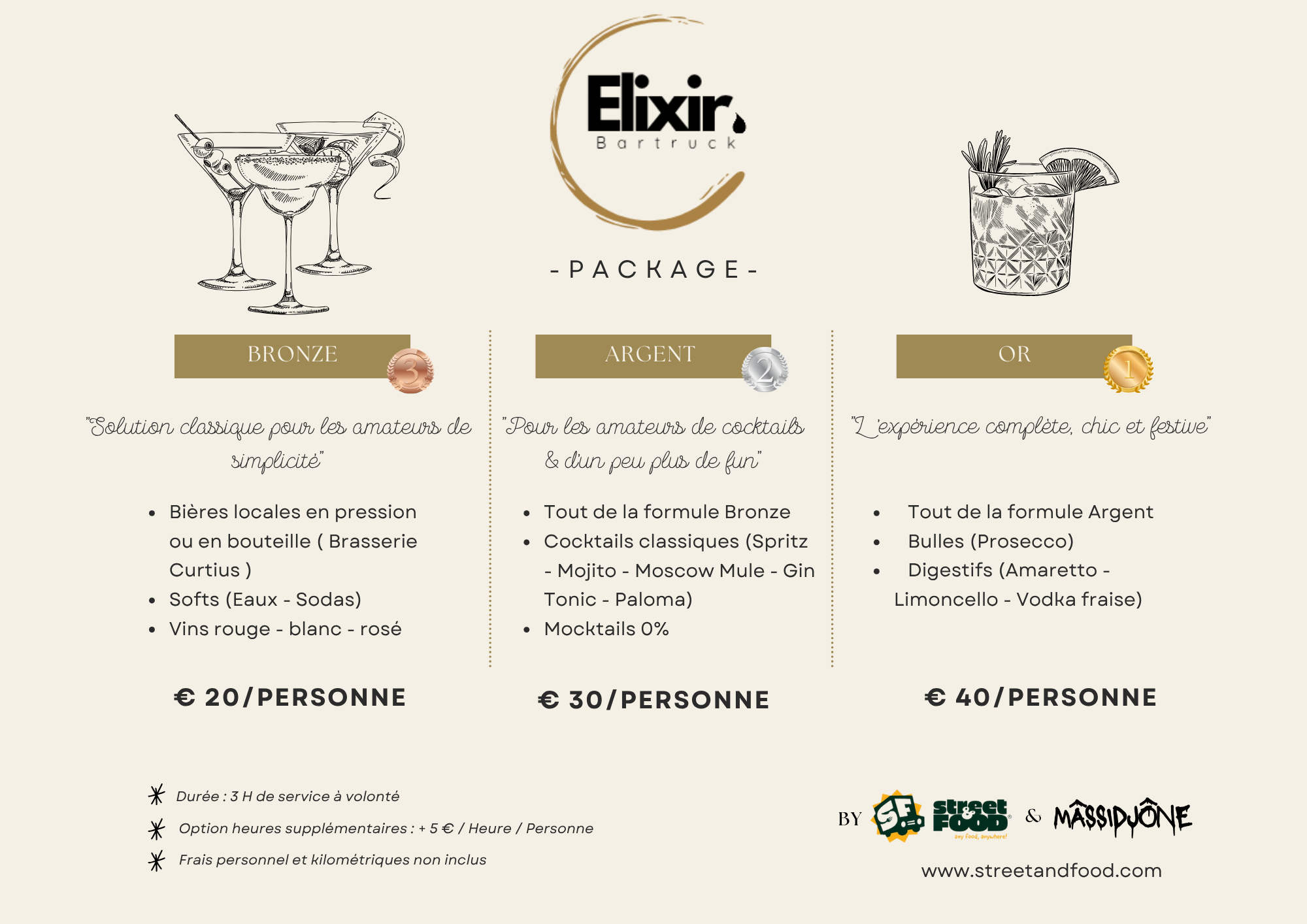 Menu et tarifs Elixir